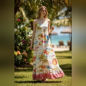 Label of Love Boho Maxi Skirt Small Linen Blend Elastic Waist